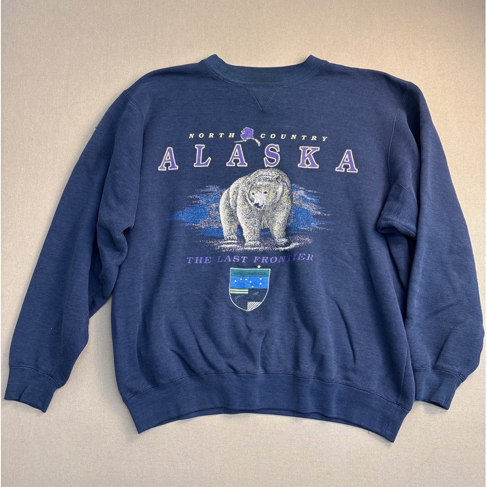 Vintage Galt Sand Alaska Polar Bear Sweatshirt Mens Large Navy Blue Crewneck